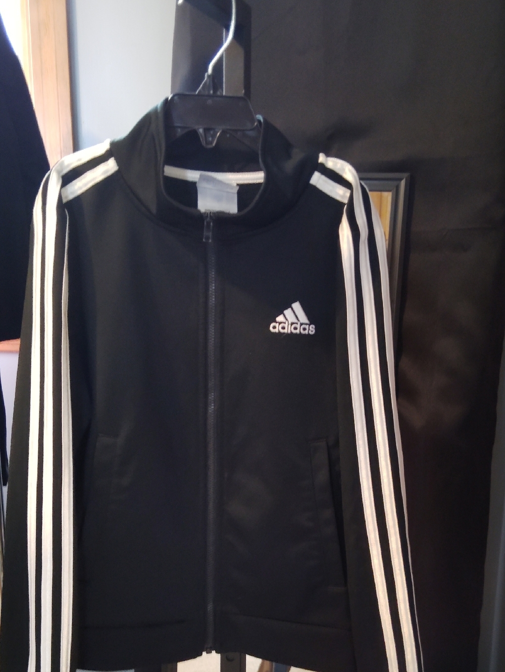 adidas Black Jacket with White Stripes Boys 8-10 $58